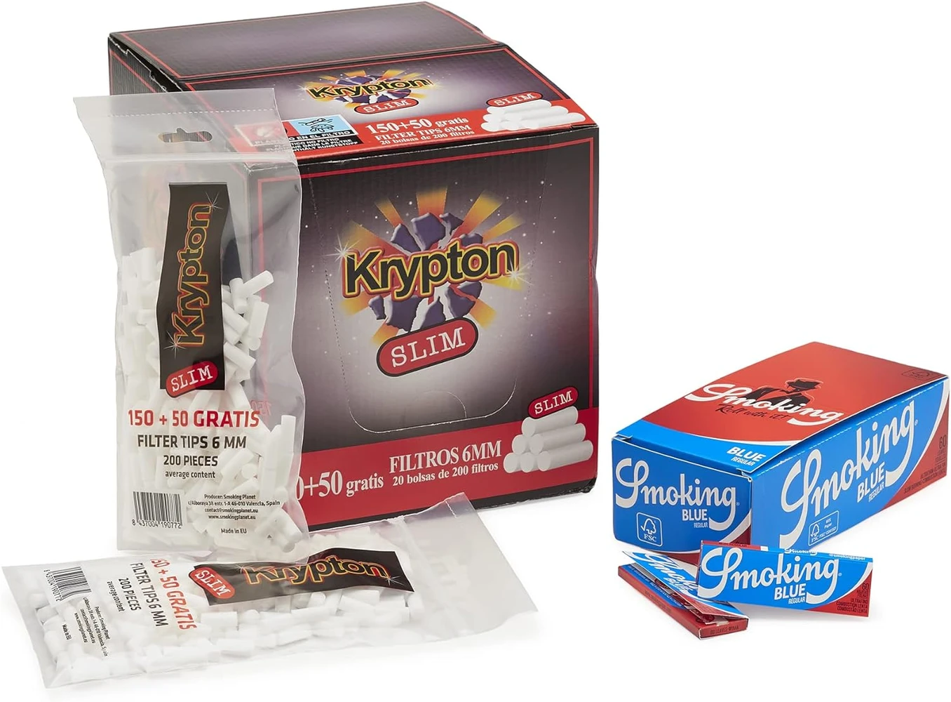 Papel Smoking Blue tipo B, Corto 70mm + 4000 Filtros Krypton Slim con papel 6x15mm